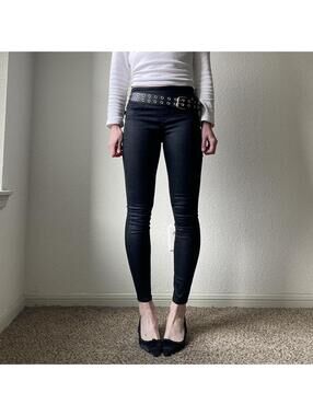 Black high / mid waisted shiny black jeans / jagging